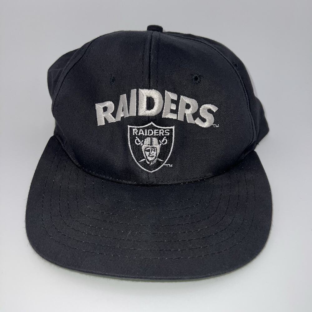 Vintage Oakland Raiders Hat Snapback AJD Black Silver NFL Football Logo 90s